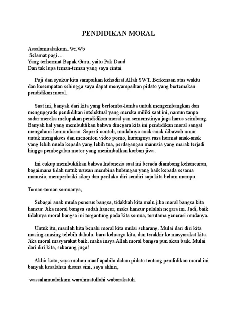 Pidato Singkat Tentang Pendidikan Moral Brainly
