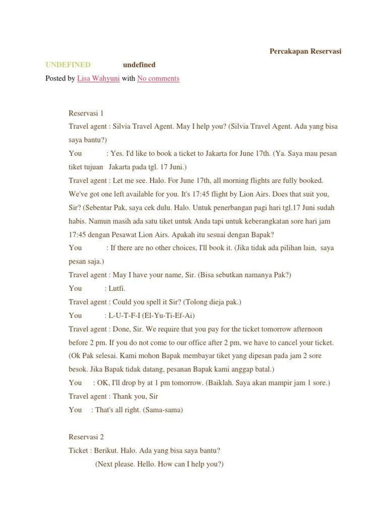 Percakapan Reservasi Penerbangn | PDF | Maskapai Penerbangan | Perusahaan  Transportasi