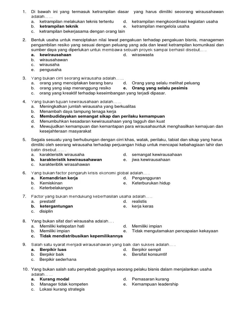 Soal Wirausaha | PDF