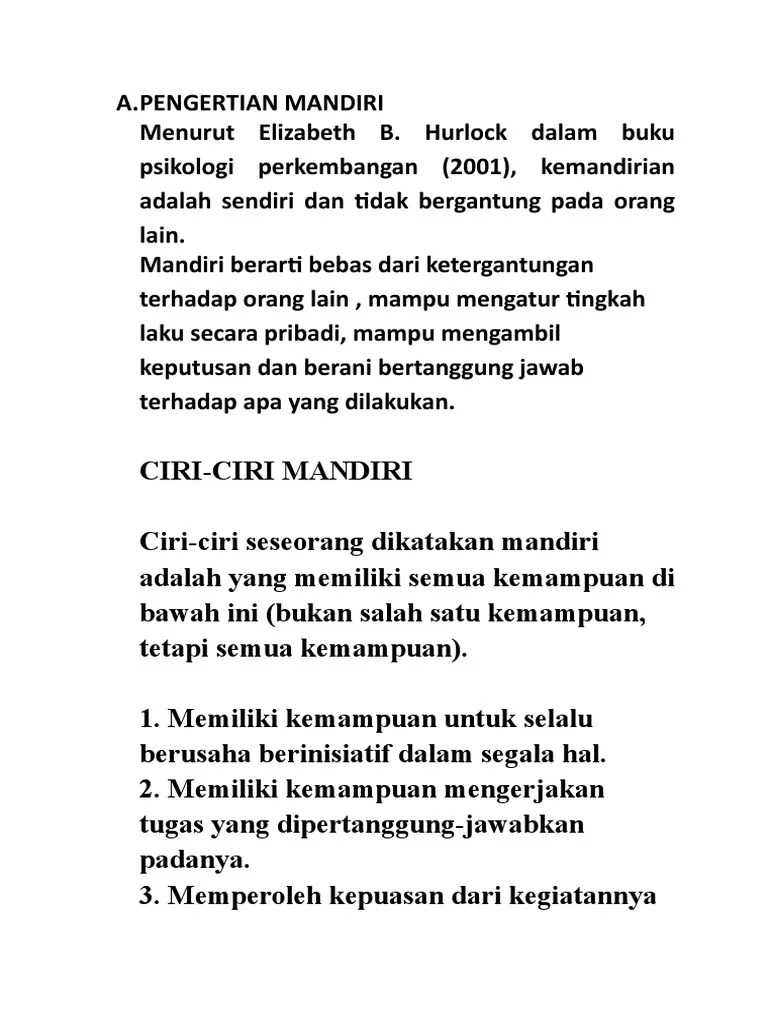 Pengertian Mandiri Dan Contohnya