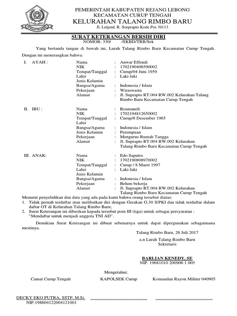 Surat Keterangan Bersih Diri – Bersama