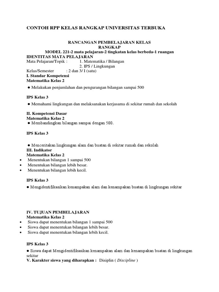 Contoh RPP Kelas Rangkap Universitas Terbuka | PDF
