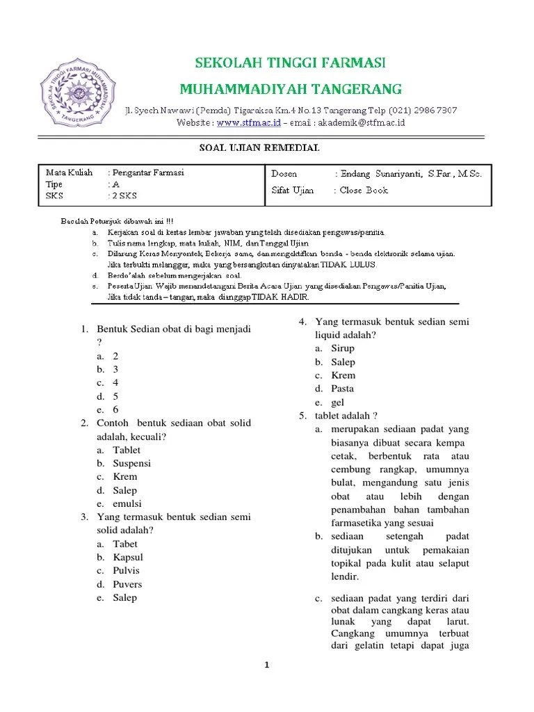 Soal Pengantar Farmasi Tipe A | PDF