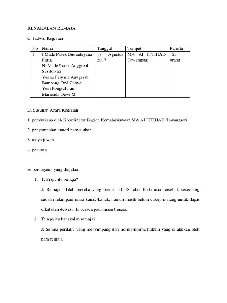 Tanya Jawab Kenakalan Remaja | PDF