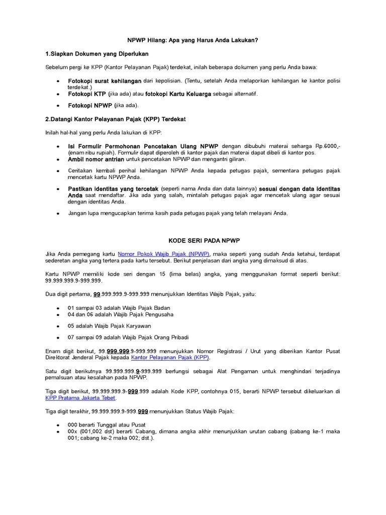 NPWP Hilang | PDF