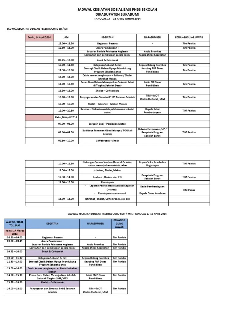 Jadwal Kegiatan Sosialisasi Phbs Sekolah | PDF