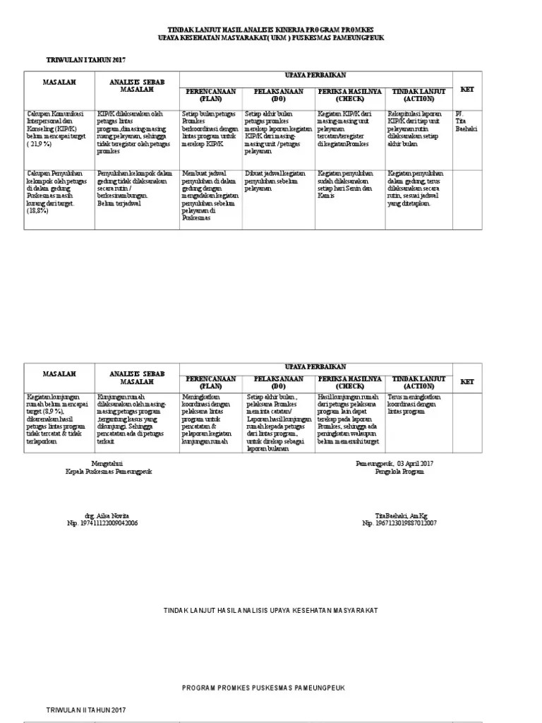 Pdca Perbaikan Kinerja Promkes | PDF