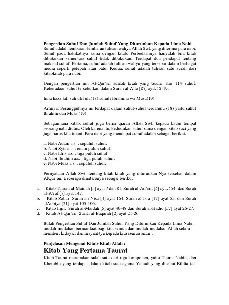 Kitab Taurat Diturunkan Allah Kepada Nabi Musa Di