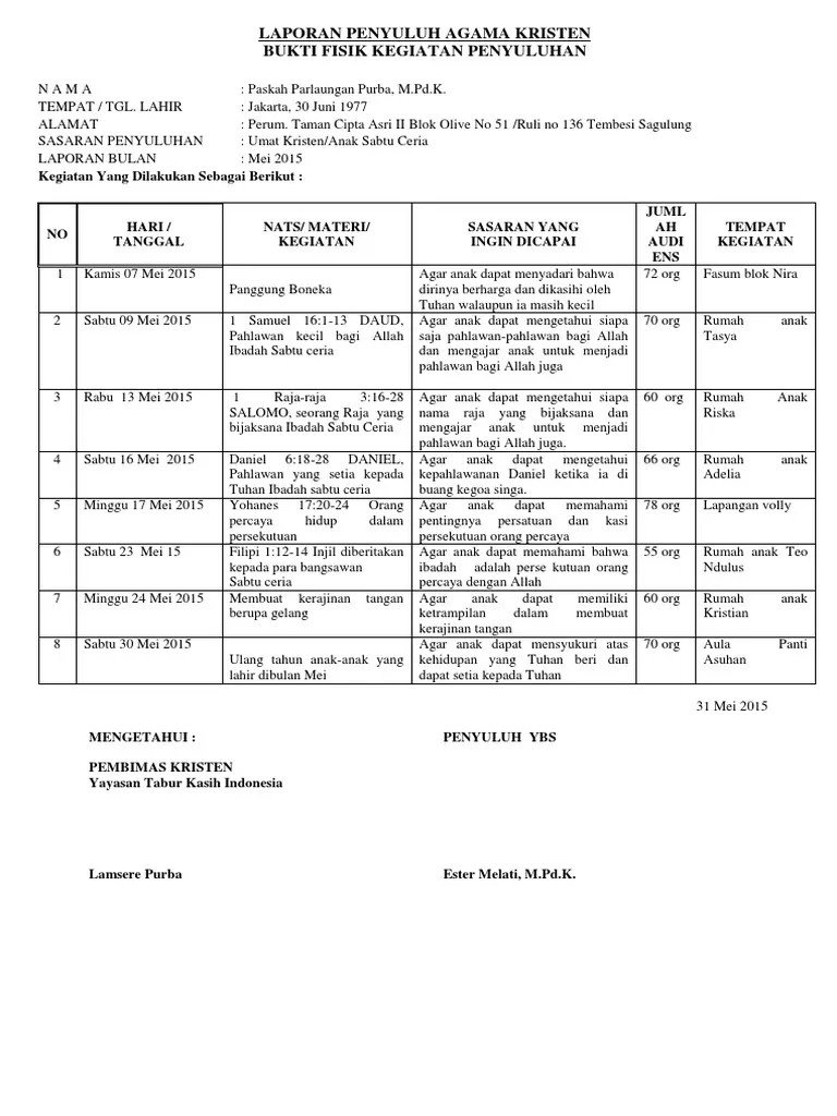 Mei LAPORAN PENYULUH AGAMA KRISTEN | PDF