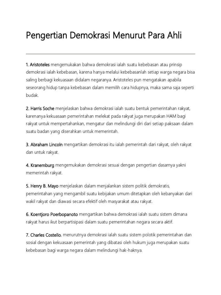 Pengertian Demokrasi Menurut para Ahli | PDF