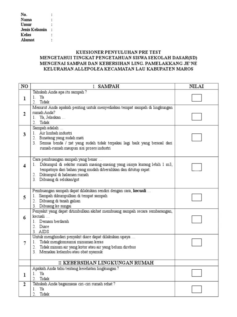 Kuesioner Penyuluhan | PDF