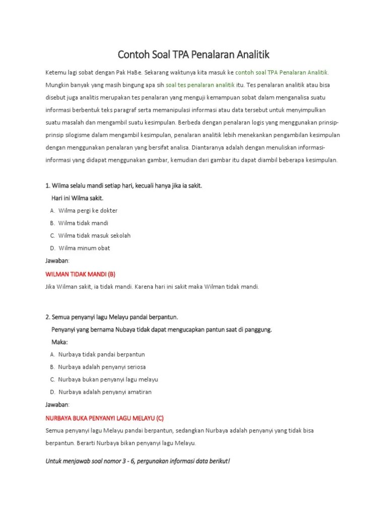 Contoh Soal Tpa Penalaran Analitik
