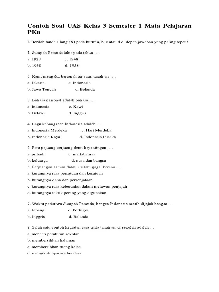 Soal Sumpah Pemuda Pkn Kelas 8 - Belajar Soal