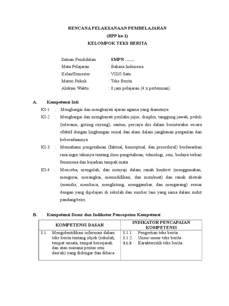 Rpp Bahasa Indonesia Kelas 8 Semester 1 – Sekali