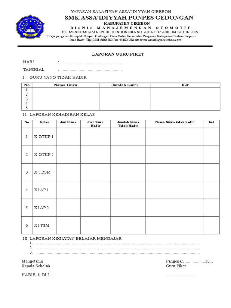 Laporan Guru Piket | PDF