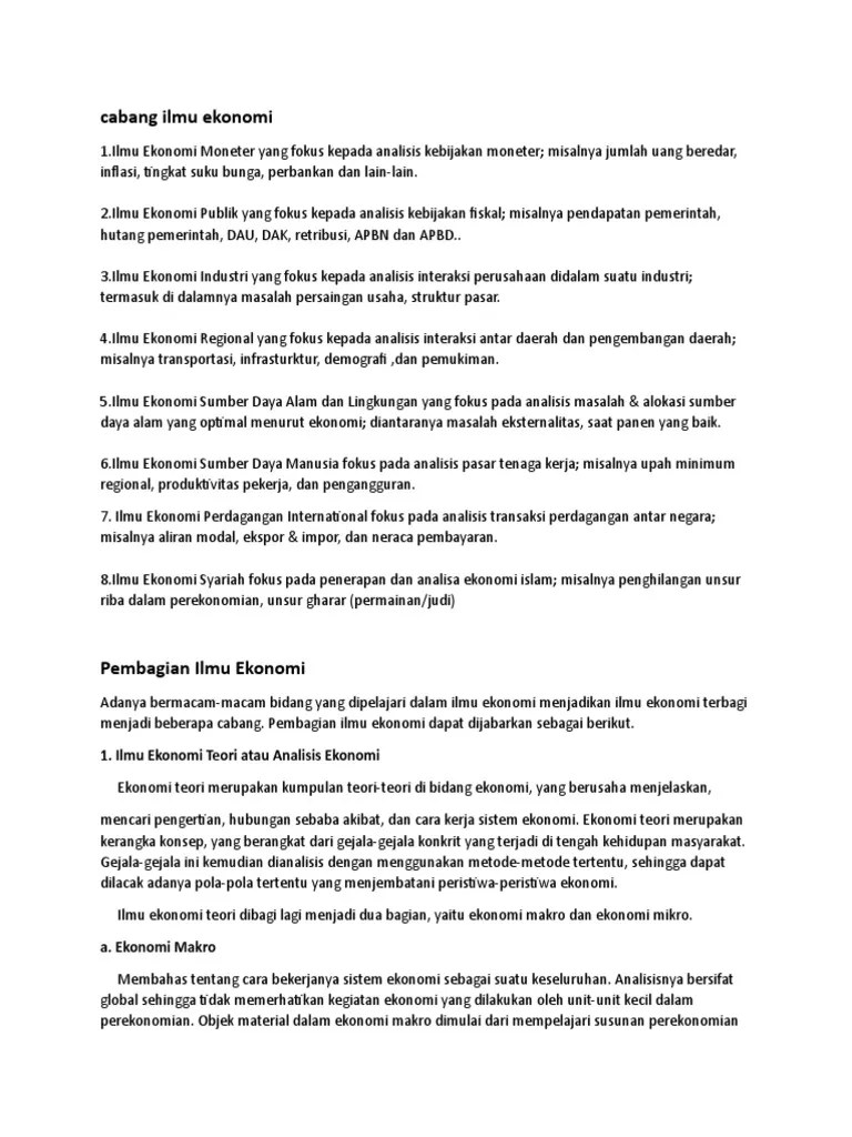 Sebutkan Dan Jelaskan Tiga Cabang Ilmu Ekonomi Terapan - Coba Sebutkan