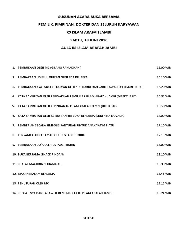 Susunan Acara Buka Bersama Juni 2016 | PDF