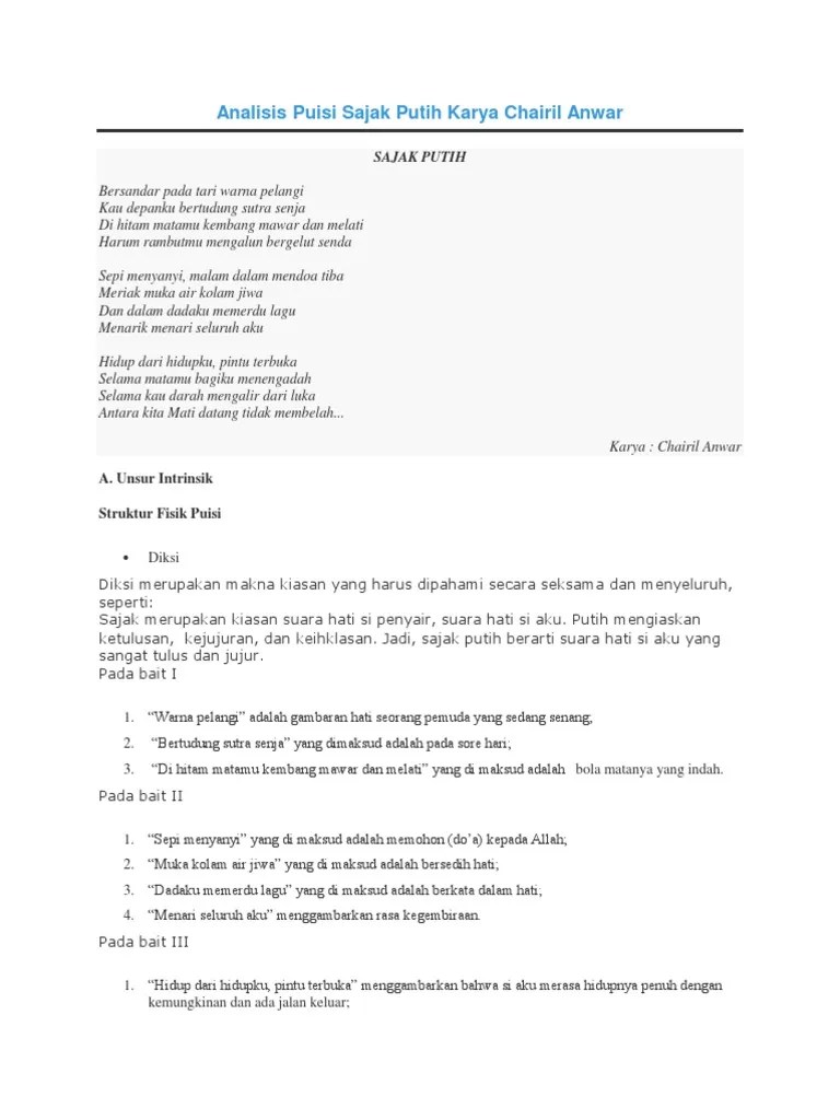 Makna Puisi Sajak Putih Oleh Chairil Anwar - KT Puisi