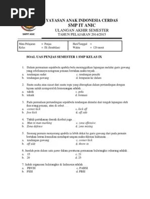 Soal Uas Penjas Semester 1 SMP Kelas Ix | PDF