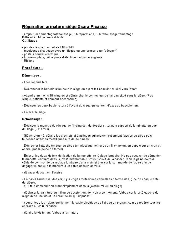 Réparation Siège Xsara Picasso | PDF | Vis de fixation | Soudage