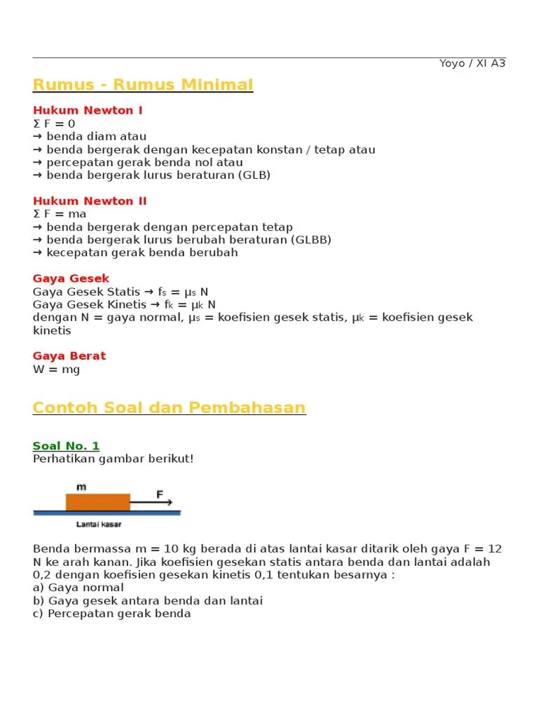 Rumus-Rumus Hukum Newton | PDF