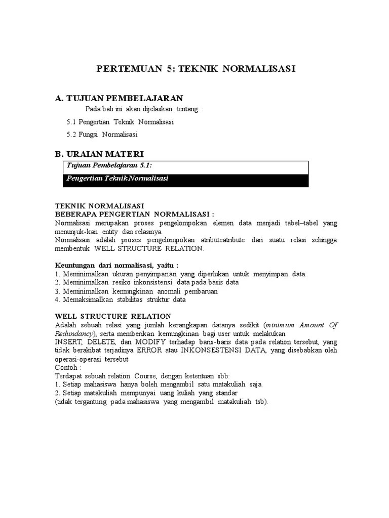 Pertemuan 5 Basis Data - Teknik Normalisasi | PDF