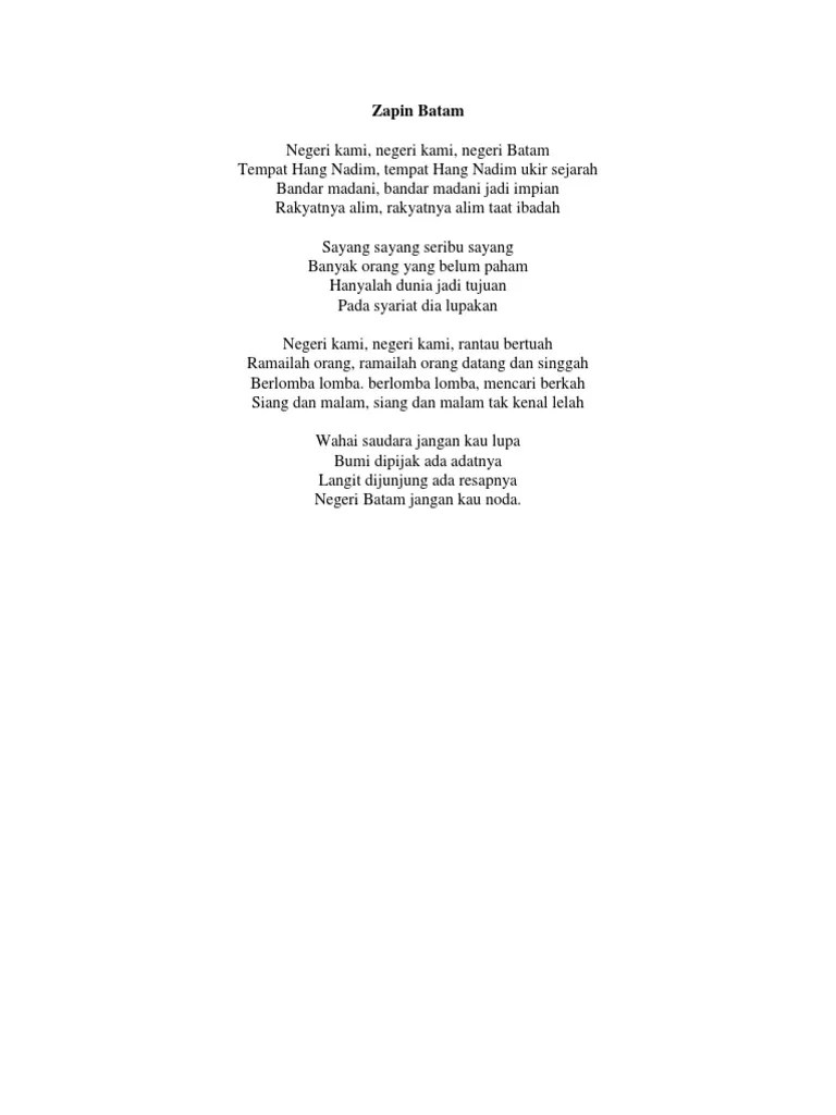 Lirik Lagu Zapin Batam | PDF