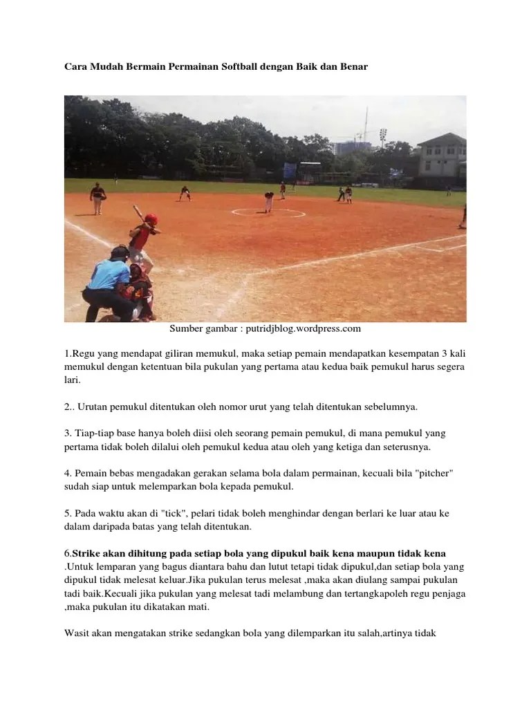 Cara Mudah Bermain Permainan Softball Dengan Baik Dan Benar | PDF