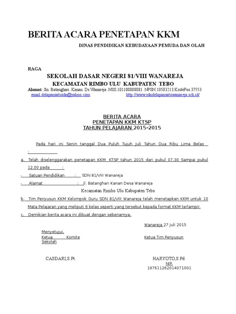 Berita Acara Penetapan KKM | PDF
