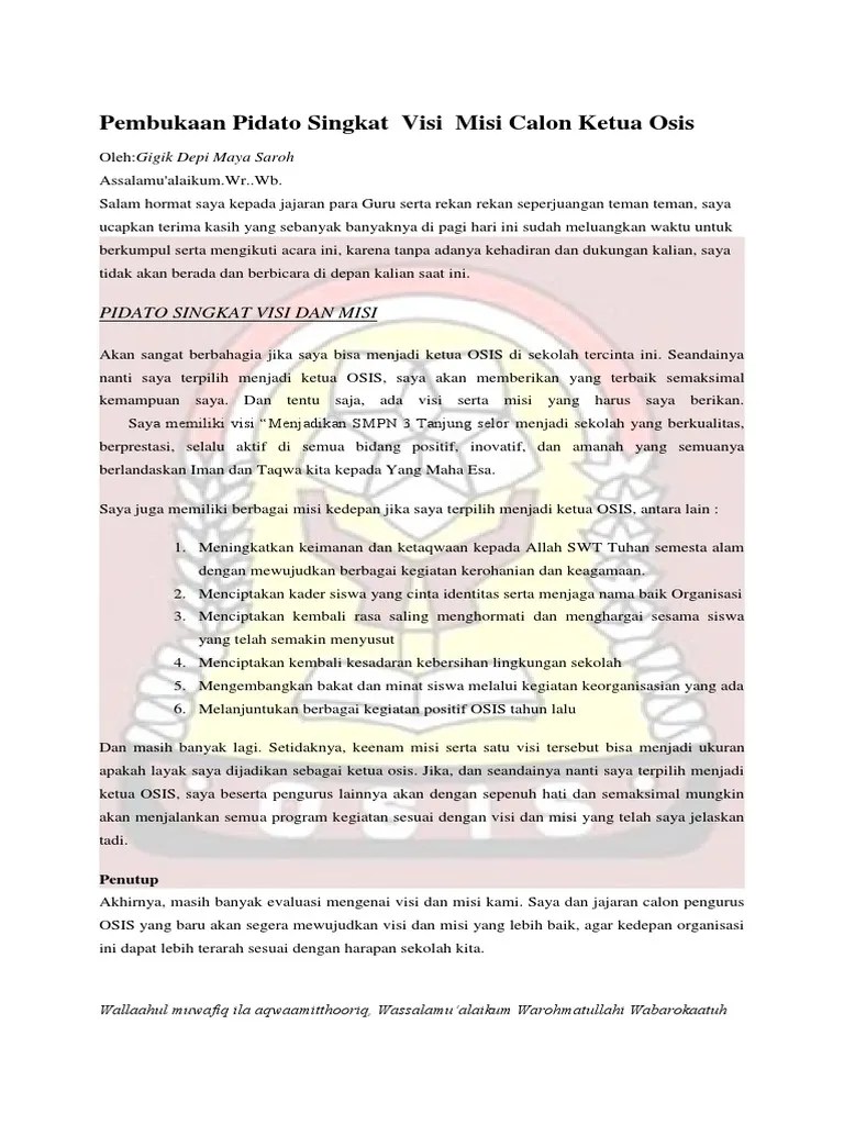 Pembukaan Pidato Singkat Visi Misi Calon Ketua Osis | PDF