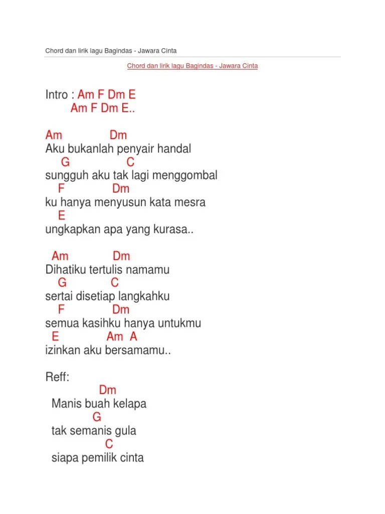 Chord Dan Lirik Lagu Bagindas - Jawara Cinta | PDF