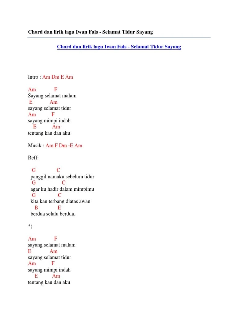 Chord Dan Lirik Lagu Iwan Fals - Selamat Tidur Sayang | PDF