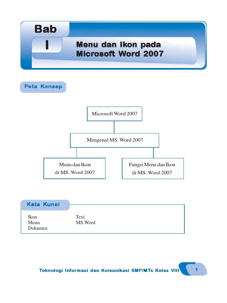 TIK Kelas 8. Bab 1. Menu Dan Ikon Pada Microsoft Word 2007 | PDF