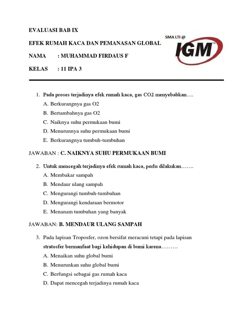 Soal Pemanasan Global Kelas 7