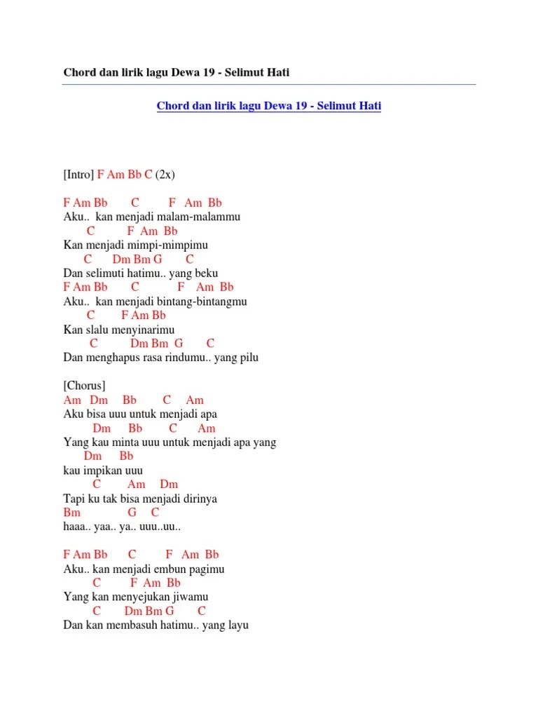 Chord Dan Lirik Lagu Dewa 19 - Selimut Hati | PDF