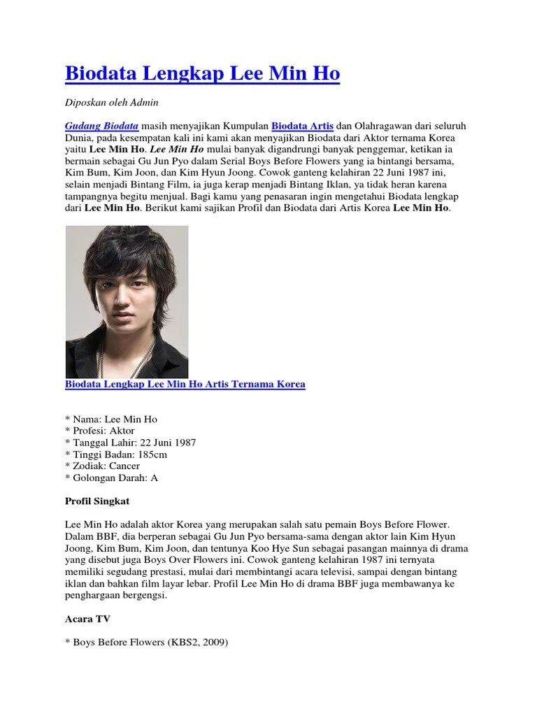 Biodata Lengkap Lee Min Ho | PDF