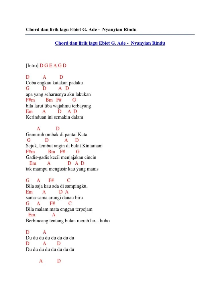 Chord Dan Lirik Lagu Ebiet G. Ade - Nyanyian Rindu | PDF