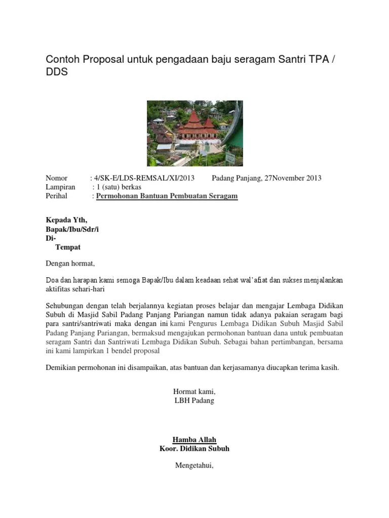 Contoh Proposal Untuk Pengadaan Baju Seragam Santri TPA | PDF