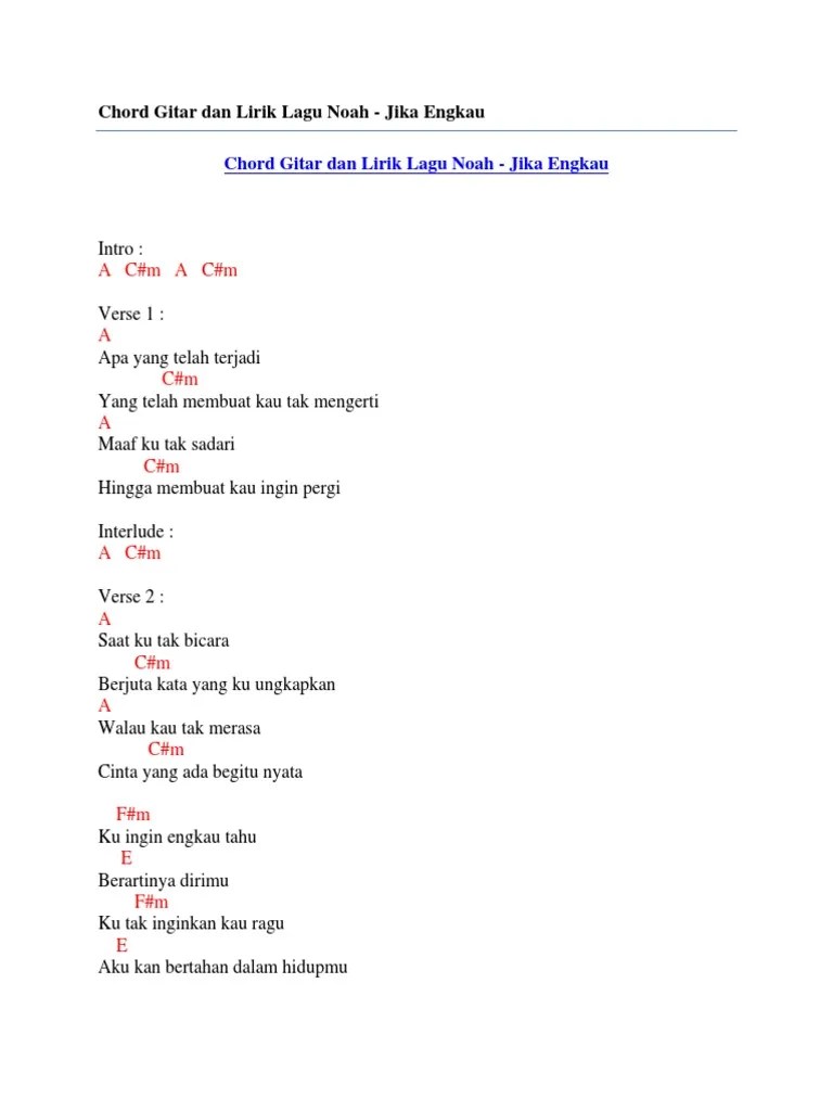 Kunci Gitar Lagu Noah Jika Engkau - Chord dan Lirik Lagu