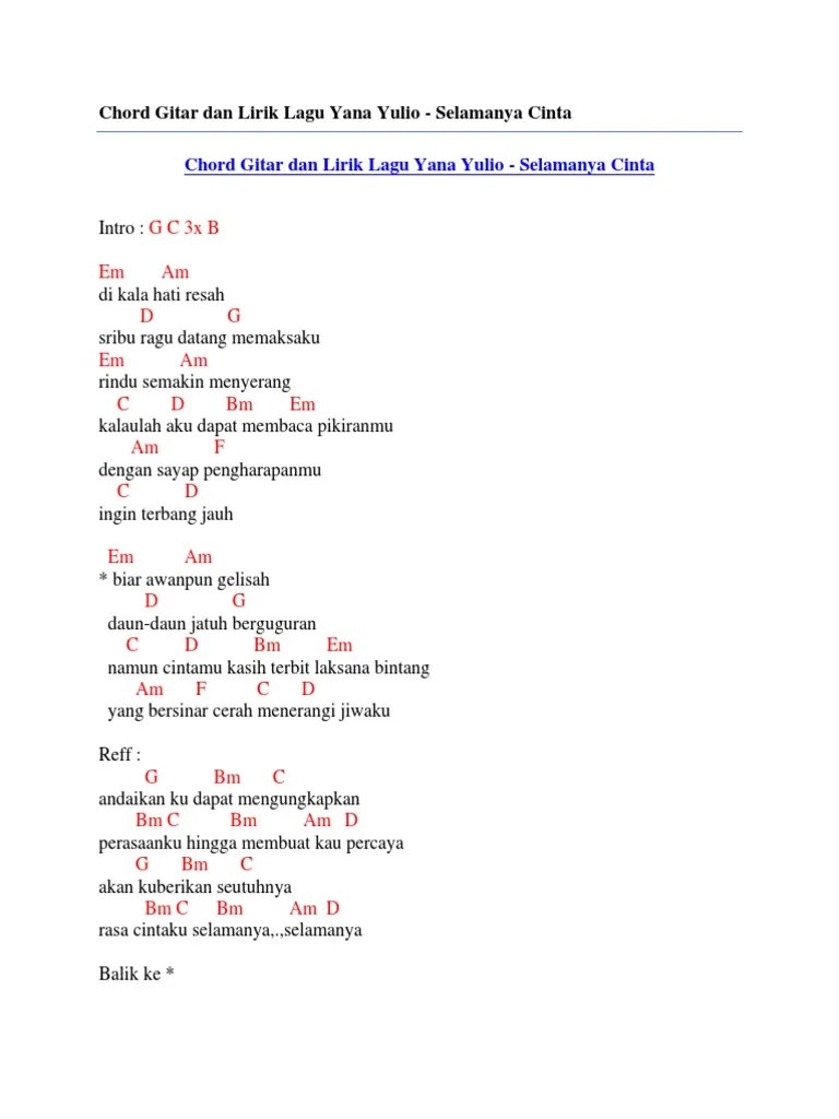 Chord Gitar Dan Lirik Lagu Yana Yulio - Selamanya Cinta | PDF