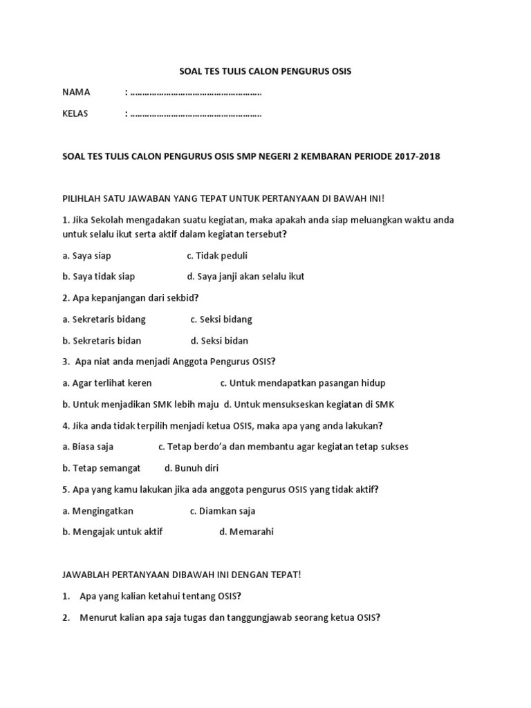 Soal Tes Tulis Calon Pengurus Osis | PDF