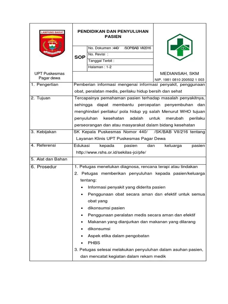 Sop Pendidikan Dan Penyuluhan Pasien Print | PDF
