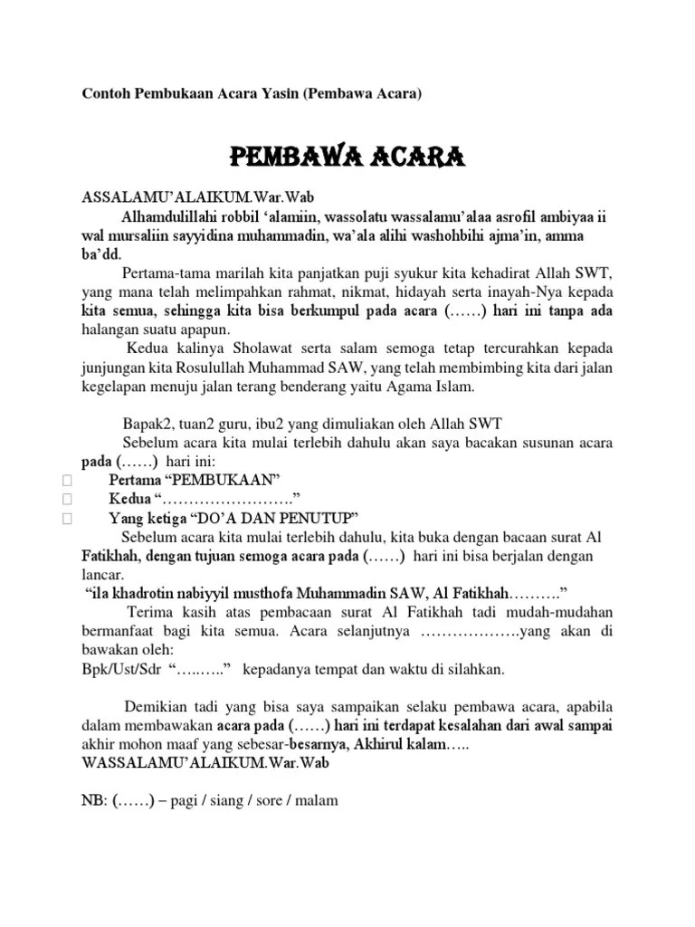 Contoh Pembukaan Acara Yasin | PDF