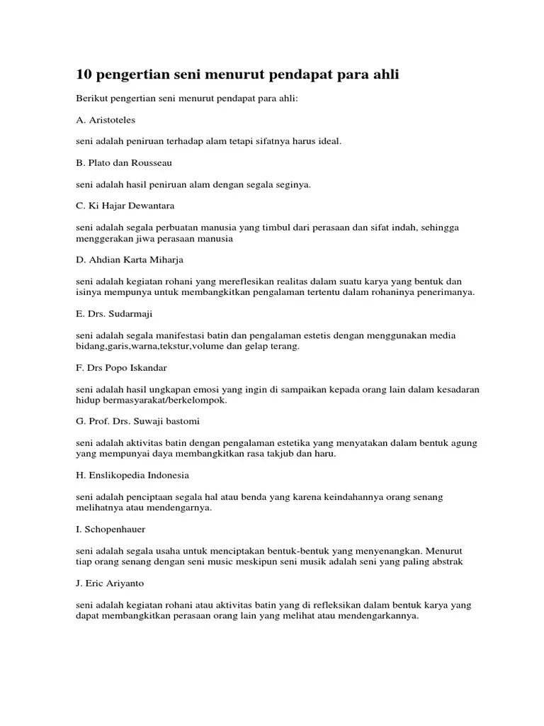 10 Pengertian Seni Menurut Pendapat para | PDF