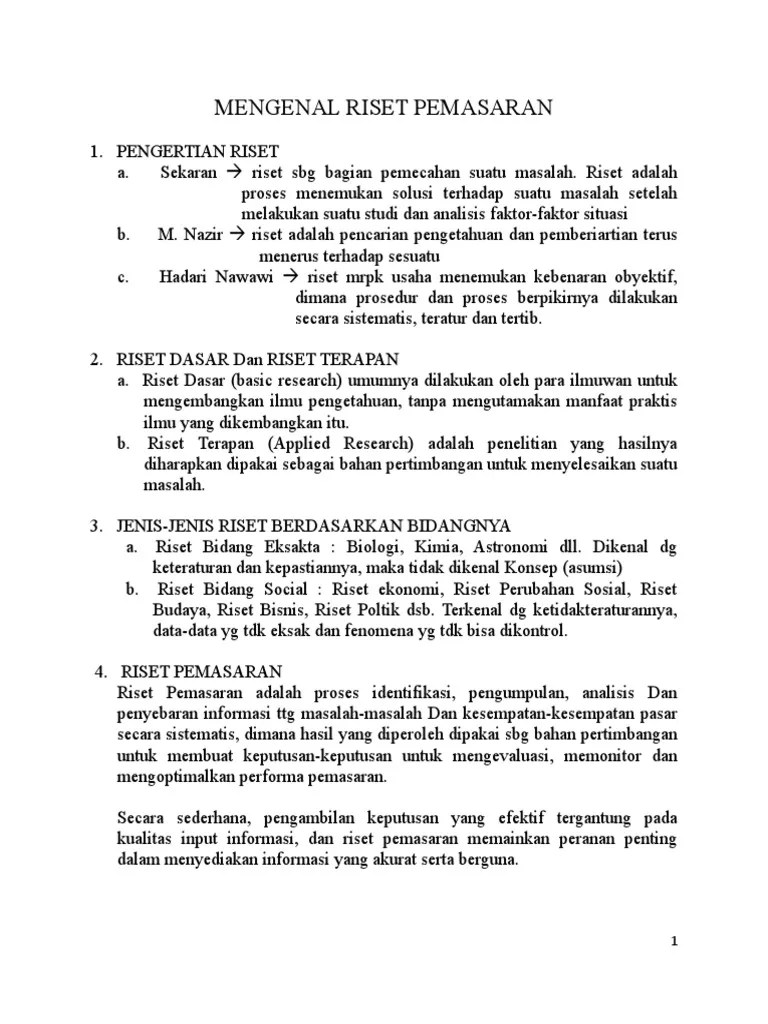 1 Mengenal Riset Pemasaran | PDF