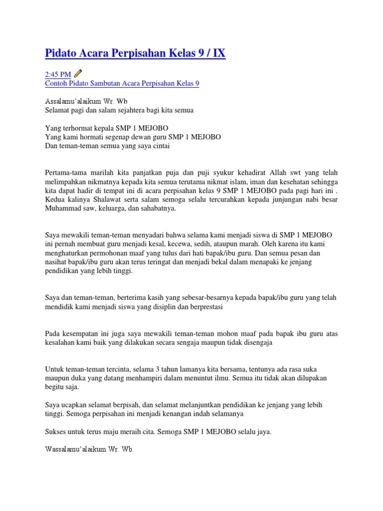 Penutup Pidato Bahasa Jawa Perpisahan