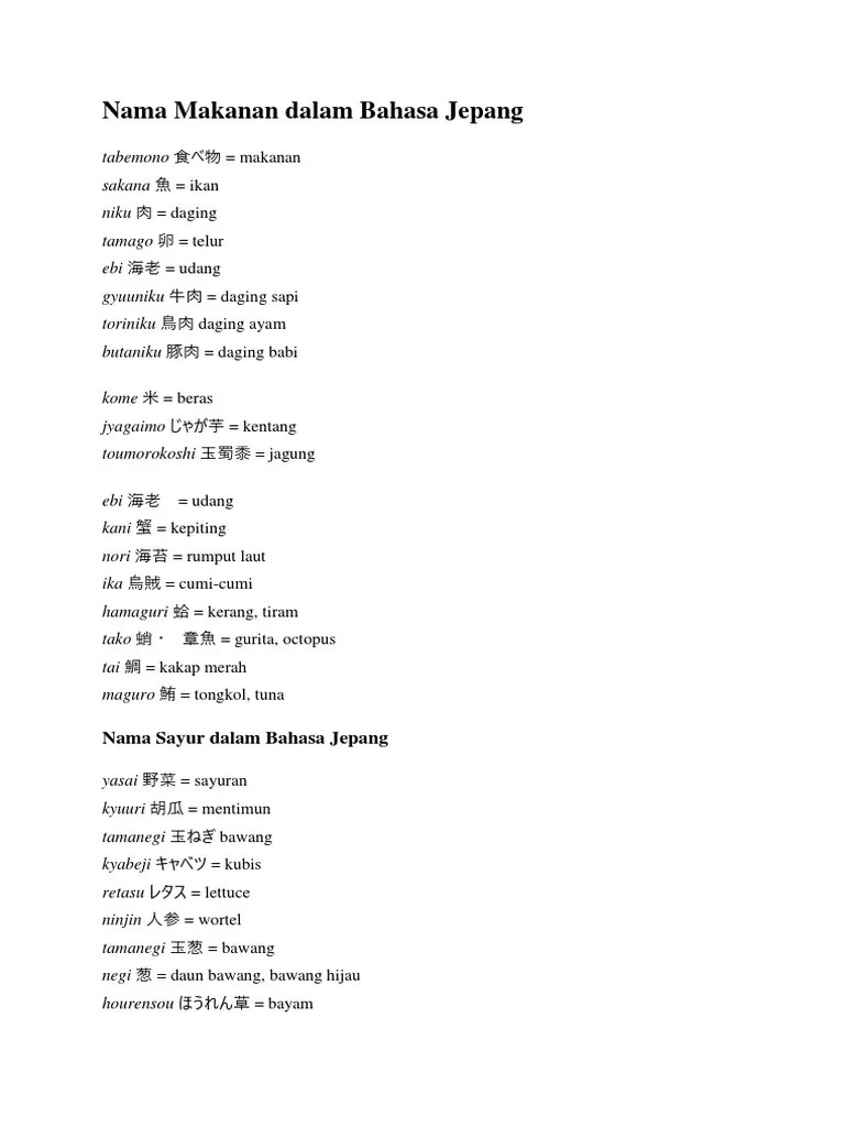 Nama Makanan Dalam Bahasa Jepang | PDF