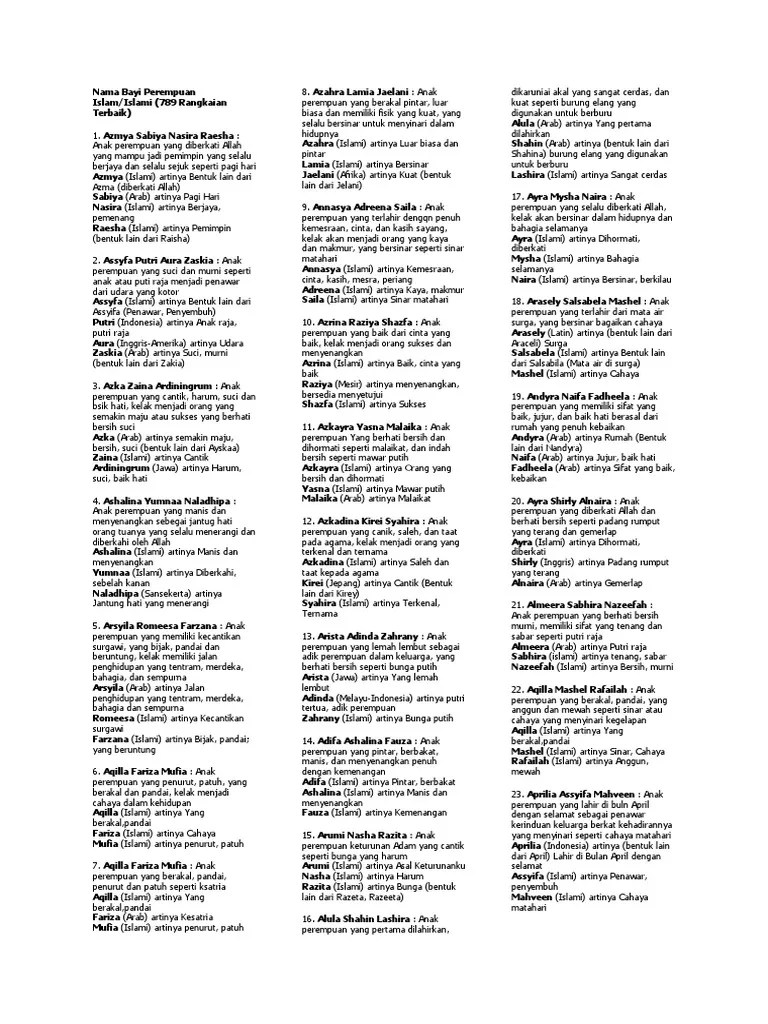 Nama Bayi Perempuan Islam | PDF
