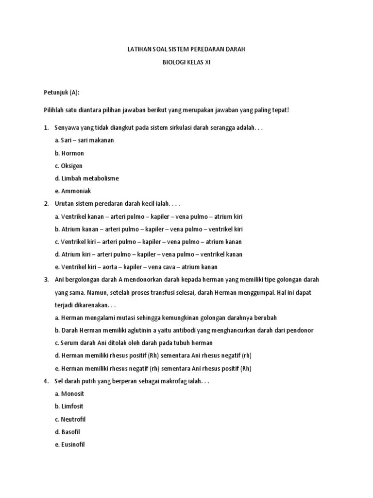 Latihan Soal Peredaran Darah | PDF