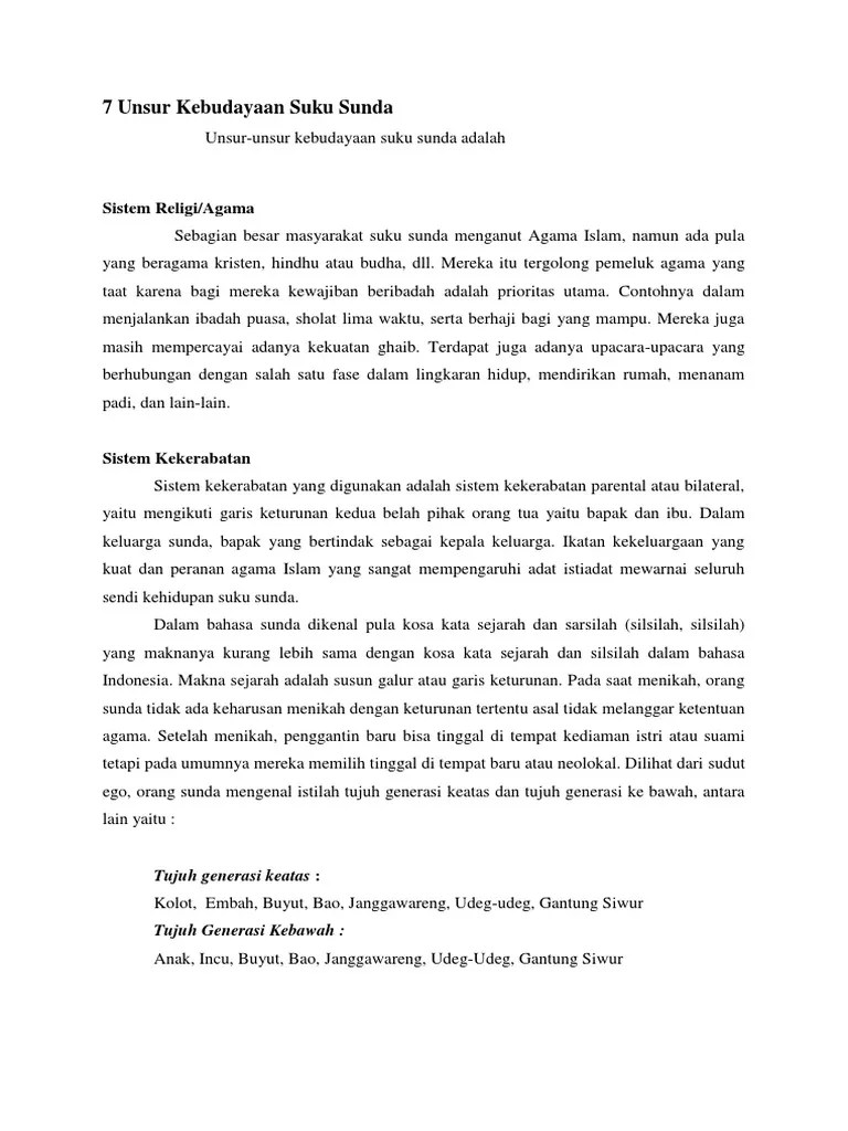 7 Unsur Kebudayaan Suku Sunda | PDF
